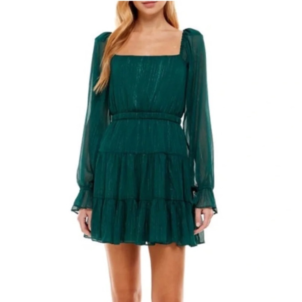 WAYF  dakota long sleeve mini dress Square-Neck in Forest Green